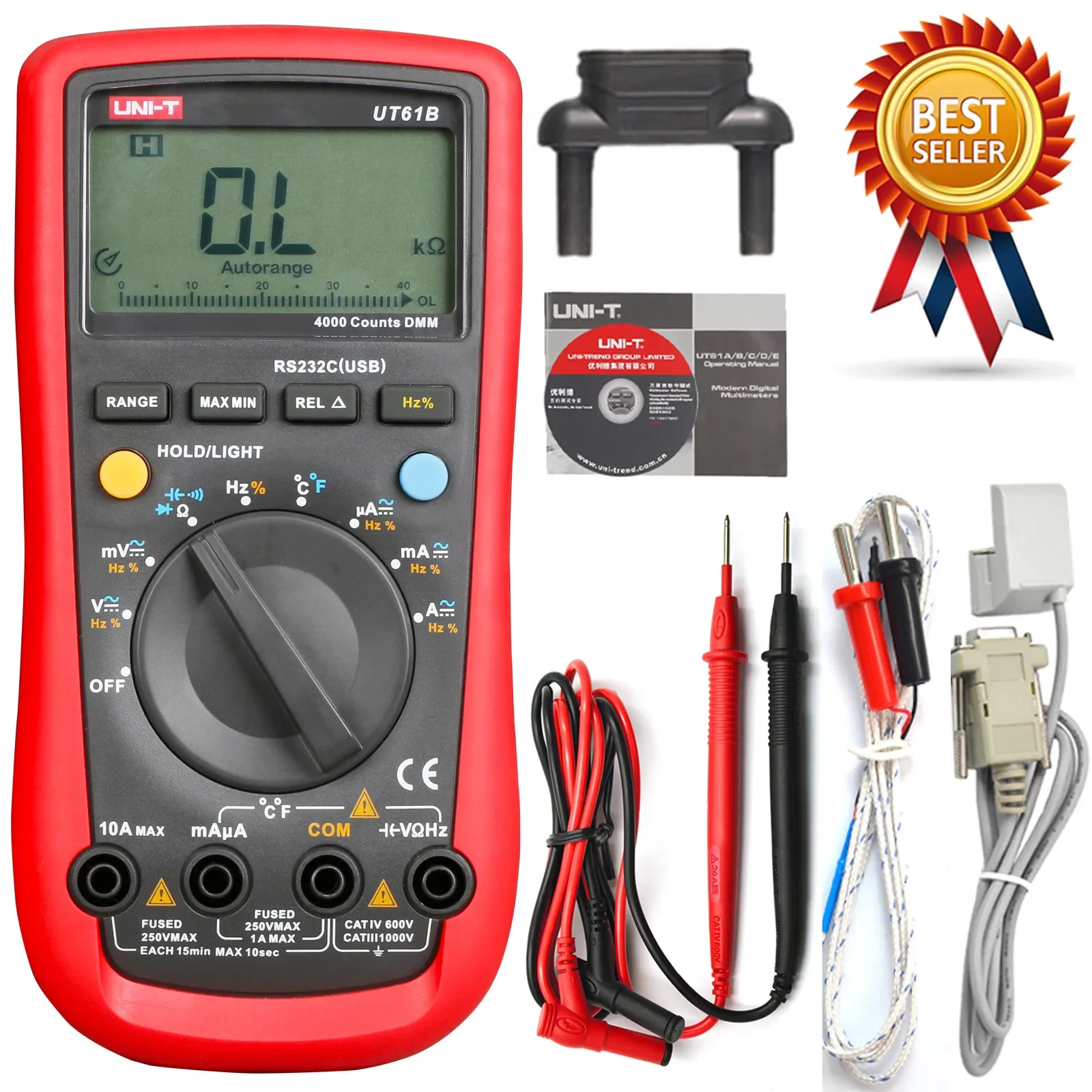 

UNI-T UT61B DMM Digital Multimeters 3999 Count Auto Range USB PC Software Auto Power Off Best Accuracy 1% 0.5s Fast Test