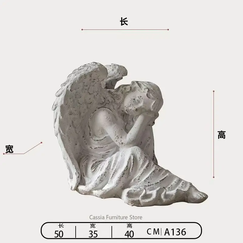 Angel Figurine for Home Decor, Healing Resin Statue for Desktop, Magnesium Oxide Art Craft for Living Room Bedroom Accent