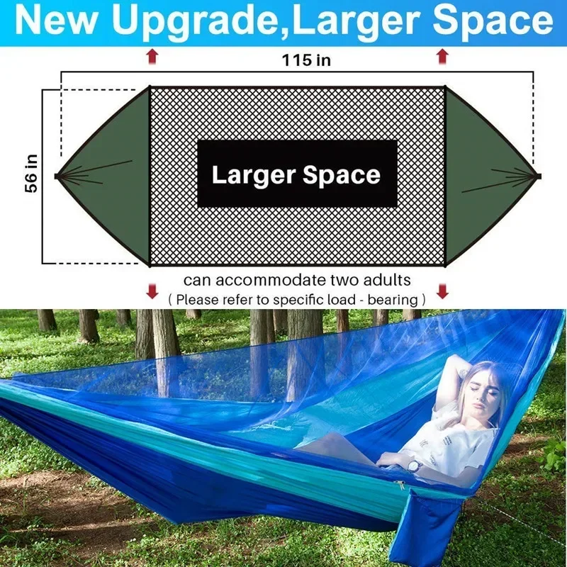 Camping Hammock with Mosquito Net Portable Parachute 6 Ring Strap Double Travel Hammock,outdoor Backpacking Hammock Swing Chair