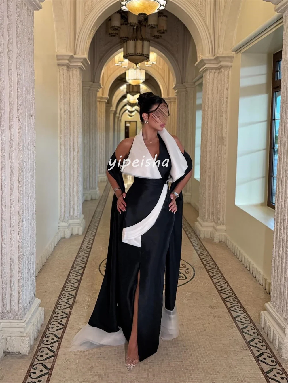 Maßgeschneiderte, modische, passende Jersey-Falten-Midikleider mit geradem V-Ausschnitt, maßgeschneiderte Kleider für besondere Anlässe, Größen verfügbar, hohe Qualität