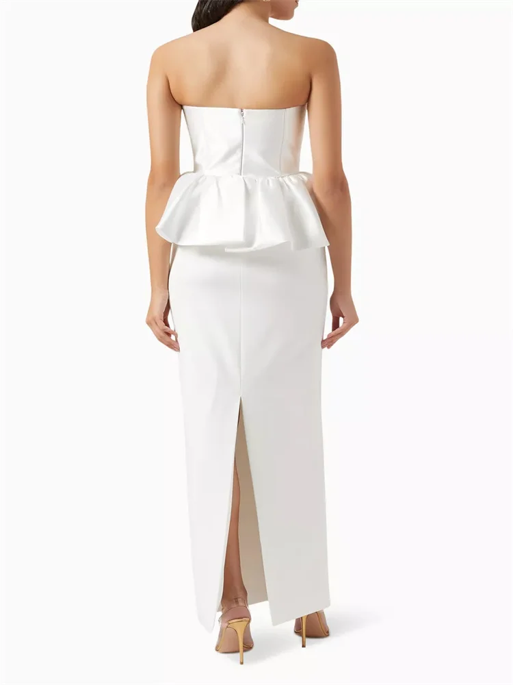 Spliced ที่มีเสน่ห์ที่กําหนดเอง ​ ​ เดรสยาวขอบกระโปรง เอวไม่มีสายหนัง กระโปรงเร้าใจ-ขอบซาตินเครปประกบ ​ ​ ชุดราตรี