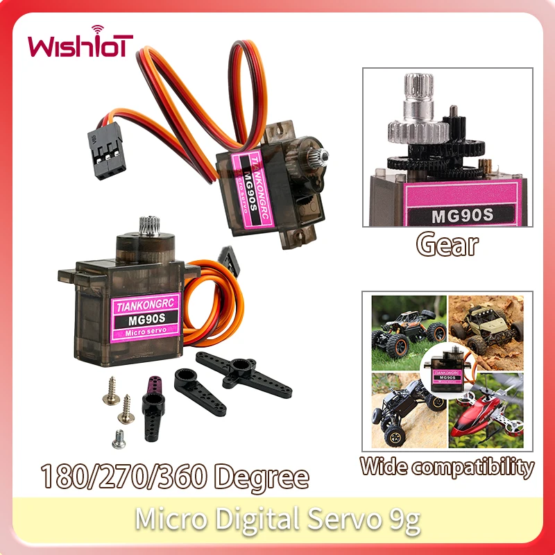 محرك مؤازر رقمي صغير 9 جرام معدني + محرك بلاستيكي مصقول MG90S 180/270/360 °   عزم دوران عالي لسيارة RC روبوت نموذج طائرة لعبة ذاتية الصنع