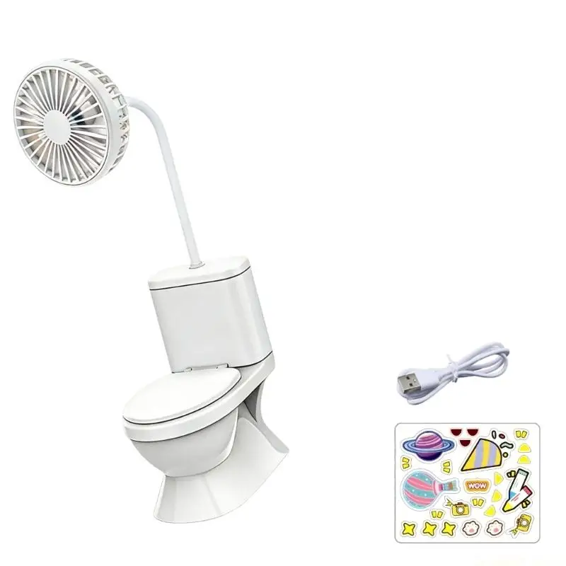 D0AB Funny Toilet Desktop Fan USB Rechargeable Desk Fan with Quiet Motor