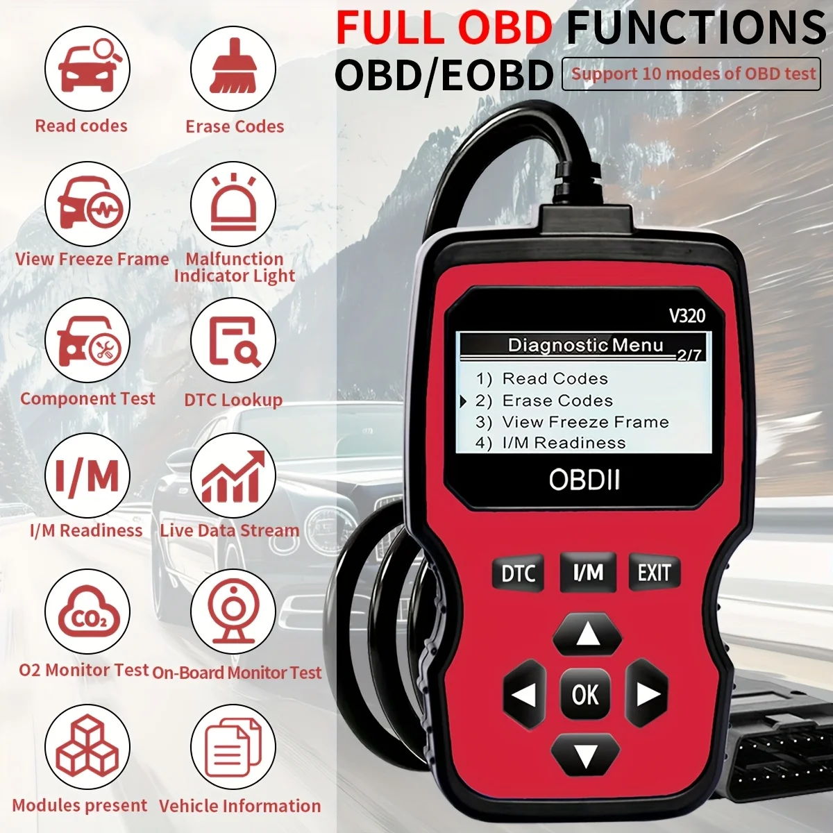 ماسح Obd2 الجديد لعام 2025 - أداة تشخيص السيارة المحمولة، تدعم قراءة/مسح الرمز، وبث البيانات في الوقت الحقيقي، وفحص ضوء المحرك، واختبار البطارية، وما إلى ذلك. - تصميم أحمر/أسود، مناسب لتشخيص المركبات، أداة تشخيص المركبات، واجهة سهلة الاستخدام، هيكل متين، بدون بطارية