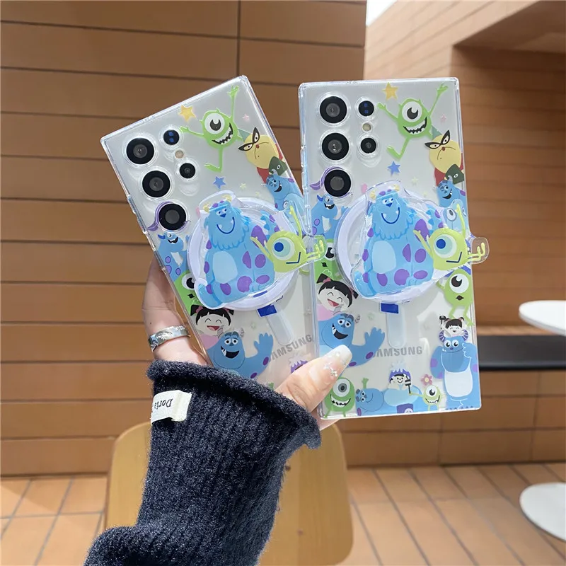 Disney-3Dモンスター大学ブラケットカバー、magsafe、ワイヤレス充電、s23、s24 ultra、s21、s22、s20 fe、note 10、20、かわいい