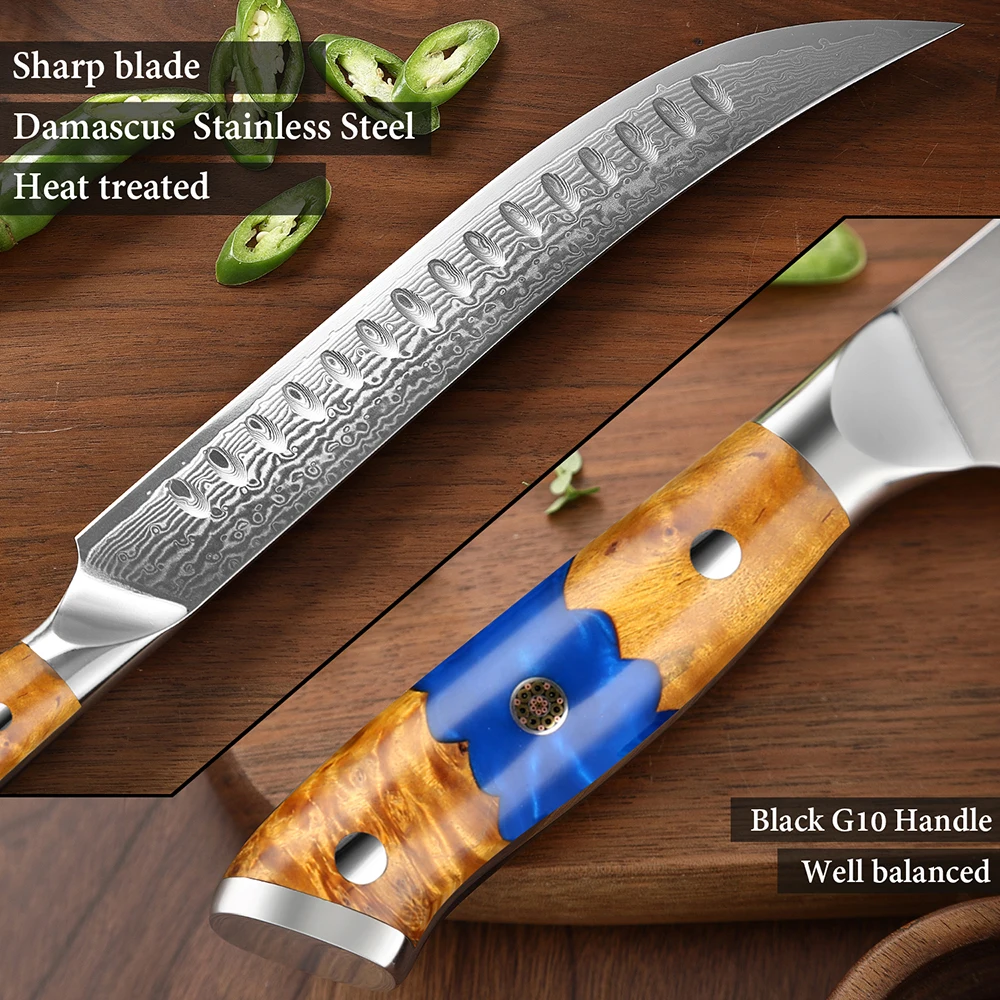 Damascus Steel Breaking Knife Butcher Knife Japanese VG10 Super Steel Full Tang & Razor Sharp Kitchen Knife for Meat hams