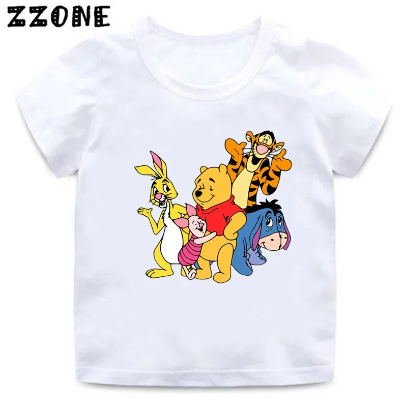 Winnie the Pooh Cute Bear Tigger Print Kids T-Shirts Cartoon Baby Girls Clothes Boys Summer Casual White T shirt Children Tops