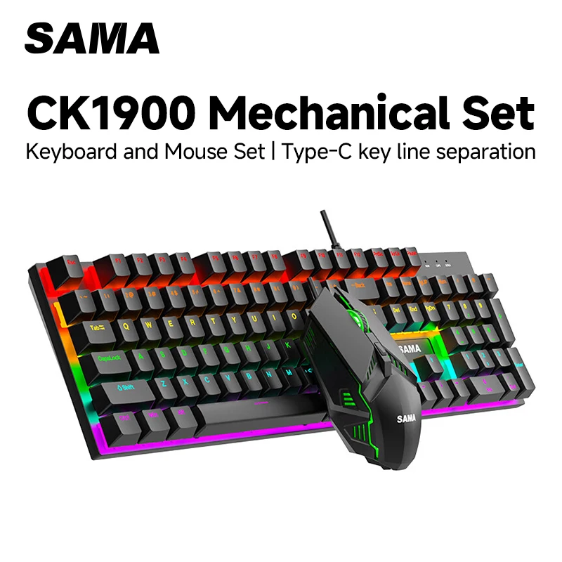 

SAMA CK1900 Wired Keyboard & Mouse Set - Black, Anti-Splash Design, Quiet Mechanical Keys, Plug-and-Play for PC/Laptop