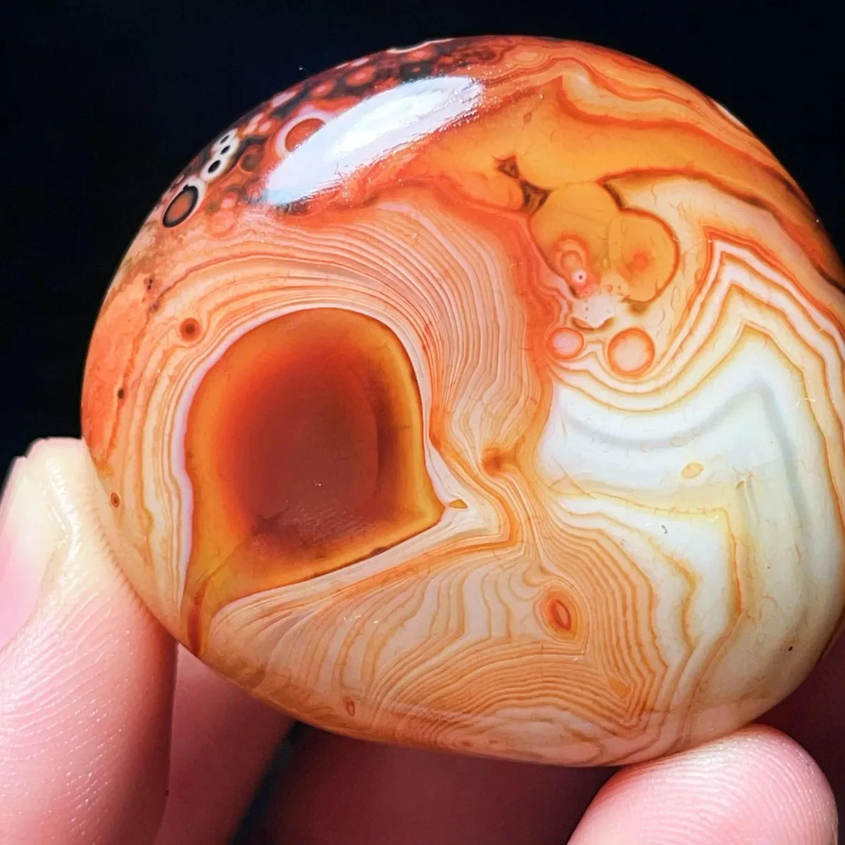 Sunset Tone Banded Agate Worry Stone, Mineral Specimen, Tumbled Polished, Gift Giving, Natural Stone, Crystal Collection