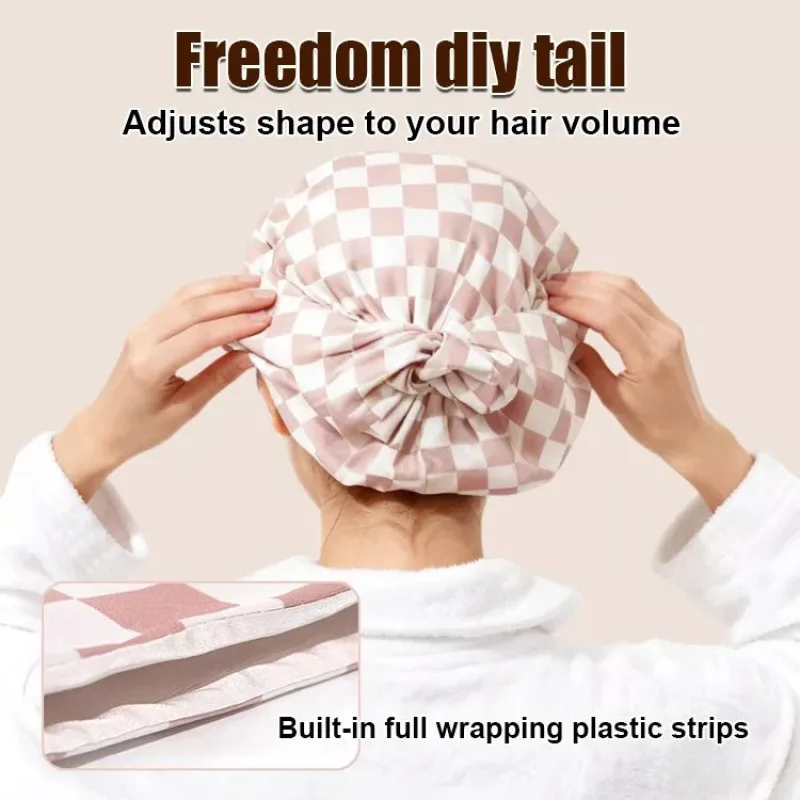 Simulation Silk Three Layer Hair Dryer Cap Waterproof Hair Care Lined Plaid Simulation Non-slip Not Easily Deformed
