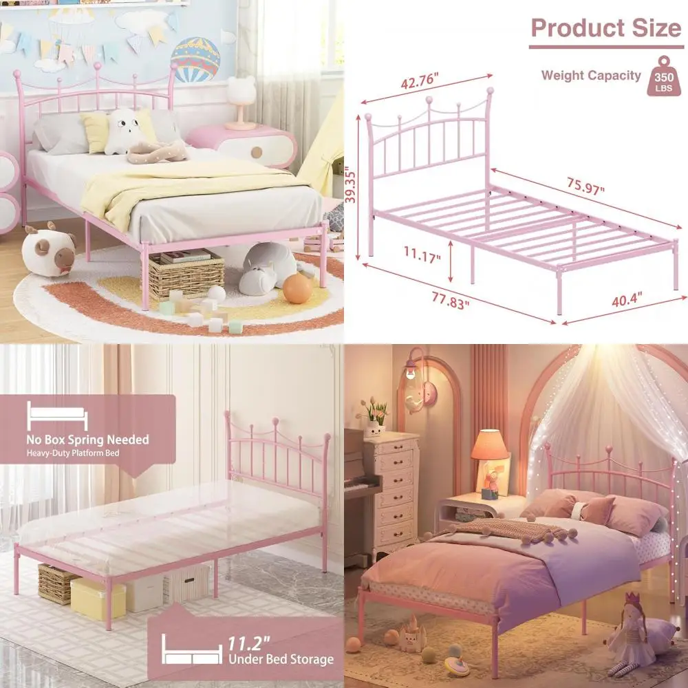 

Легкая в сборке металлическая двуспальная кровать-платформа светло-розового цвета, не требует пружинного блока