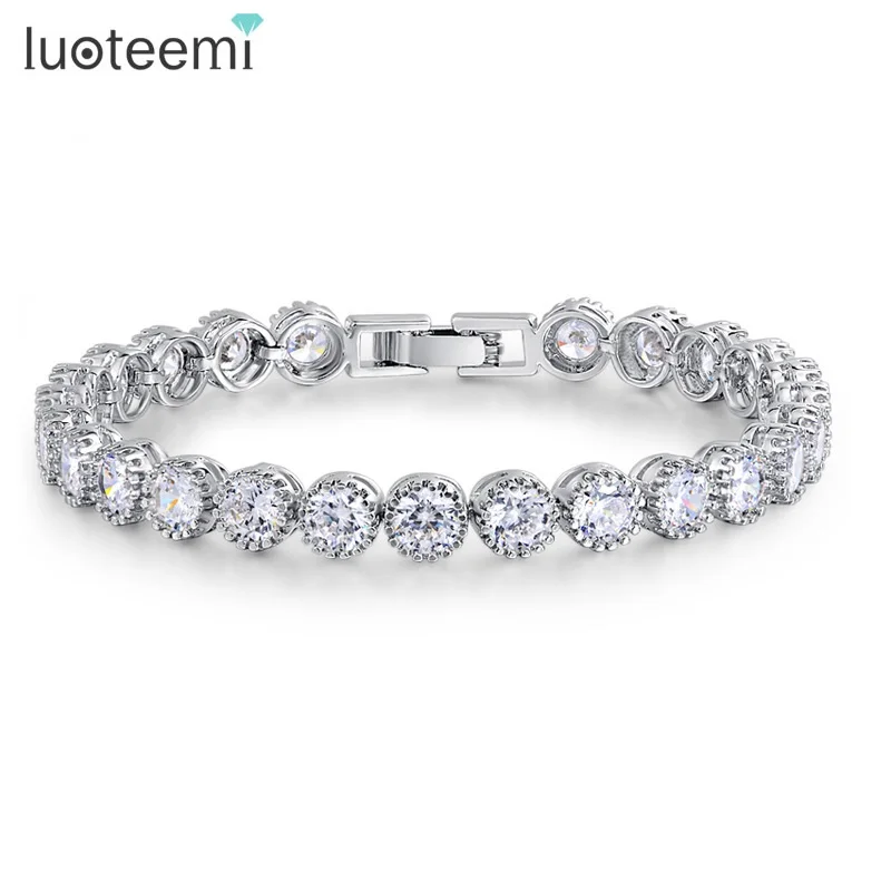 LUOTEEMI 4MM 5MM Trendy Cubic Zirconia Bracelets Round New Design Tennis CZ Bangles for Women Girl Wedding Engagement Decoration