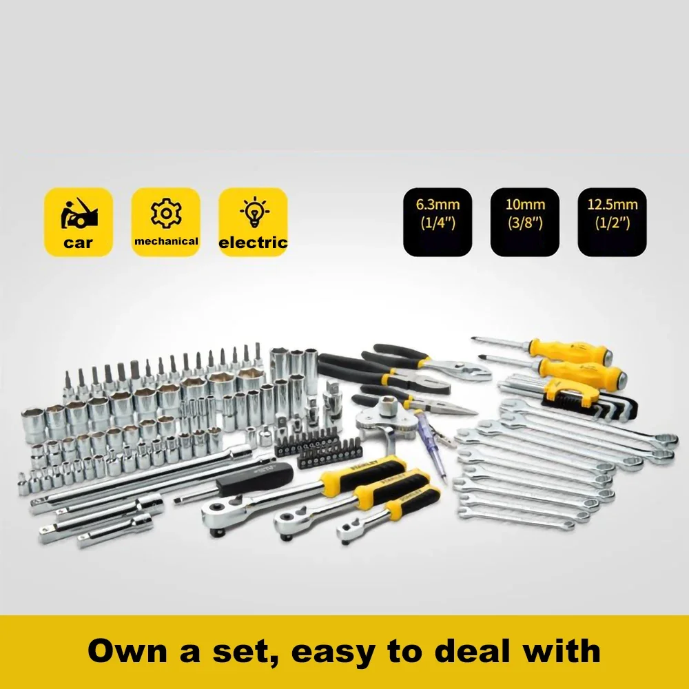 Stanley Professional Mechanic Car Repair Wrench Set STMT74393 125pcs with 1/2 Inch 3/8 Inch 1/4inch CRV Steel Precision Forging