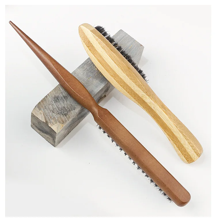 Brosse à barbe en poils de sanglier pour hommes, peigne de rasage de moustache, massage du visage, livres de poils qualifiée aux, manche long en hêtre