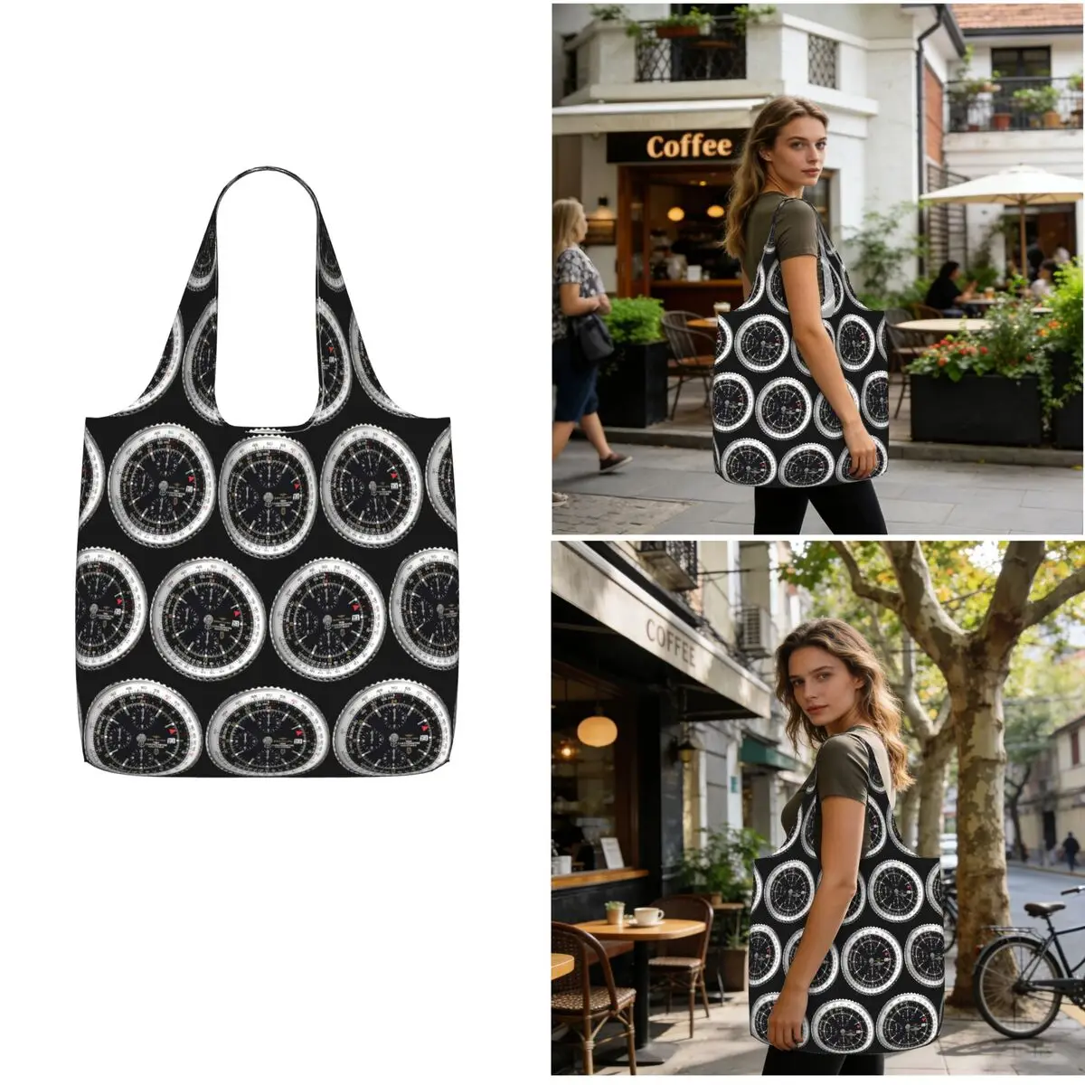 Luxury Watch Face Shopping Tote Bag Canvas Large Capacity Shoulder Bags Shopper Grocery Handbag for Women