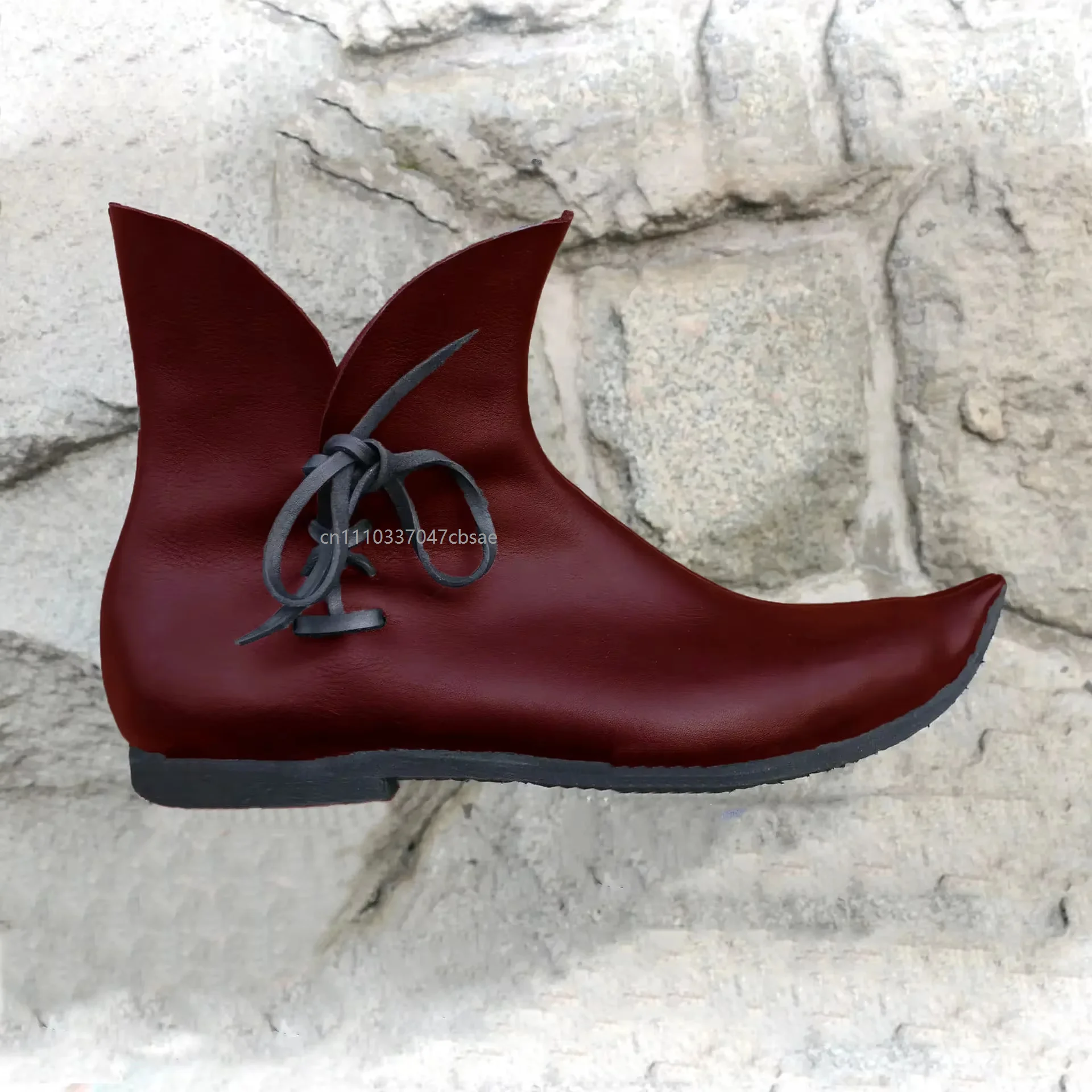European Vintage Medieval Pointy Boots PU Leather Bandage Ankle Boot Renaissance Cosplay Knight Hunter Prince Pirate Costume