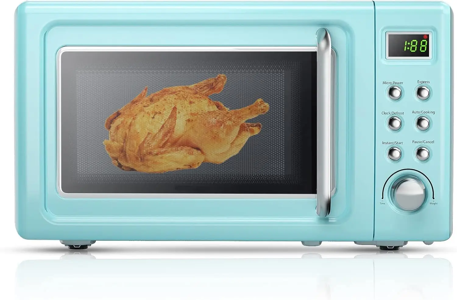 Compact 0.7 Cu Ft Microwave Oven, 700W with Digital Timer & Child Lock, Glass Turntable, 6 Preset Buttons, Delayed Start, 5 Powe