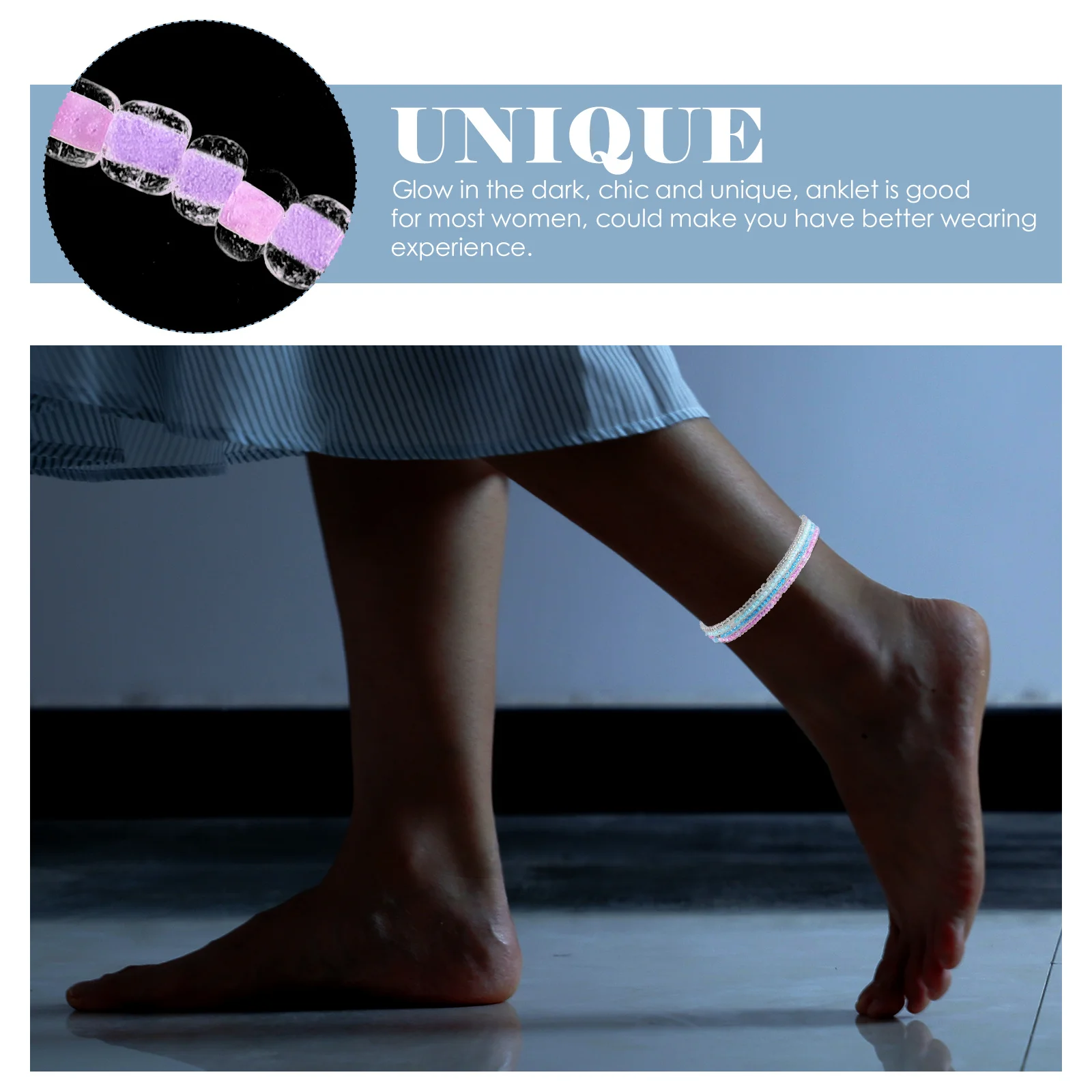 

4 pcs Glowing Beaded Anklet For Women Glow In The Dark Colorful Ankle Bracelets Beach Party Wedding Carnival Decorative Anklets