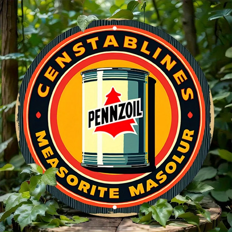 Letrero de aluminio redondo con lata de aceite Pennzoil Vintage, arte de pared de Metal rústico con marcas centestánicas de medición, amarillo, 1 ud.