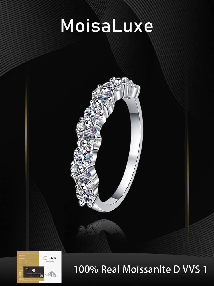 

MoisaLuxe Official Store Sterling 925 Silver with GRA Certified Moissanite Ring Unisex Wedding Couple Rings Christmas Gifts