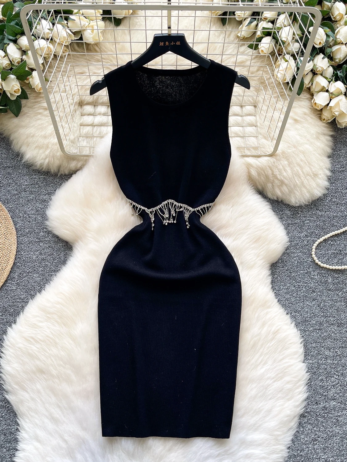 Ele High-End-Strickjacke mit Diamantenbesatz, Svel-Wickeltaille, Dr. French Sle Quastenrock für Damen, Sommersaison