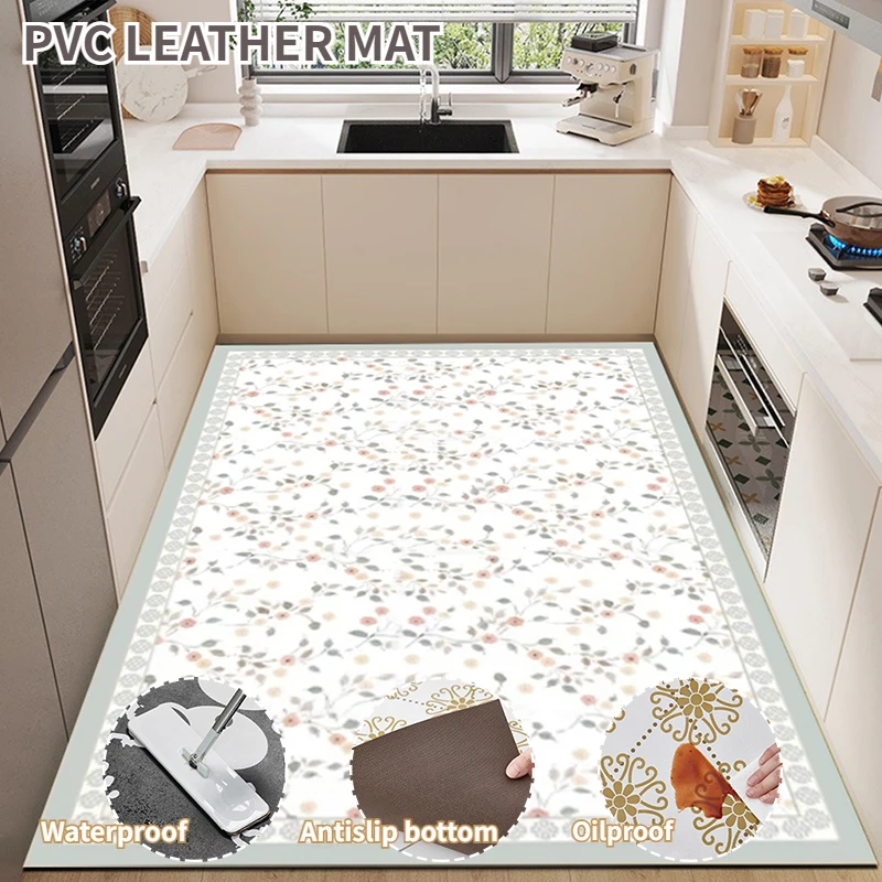 

Kitchen Carpet Anti-slip Oil-proof Wipeable Washable Pvc Leather Floor Mat Waterproof Home Dirt-resistant Balcony Rug Tapis 러그