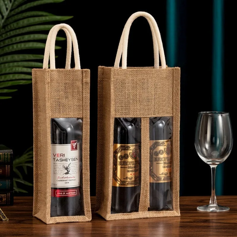 Red Wine Handbag Wine Gift Box with Window Single Double Bottle Champagne Package Bags Wedding Favors for Guests
