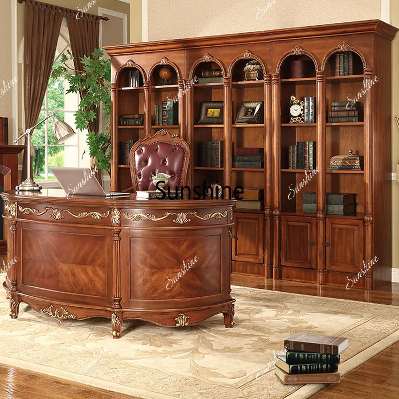 

American desk, solid wood boss desk, European semi-circular curved computer desk