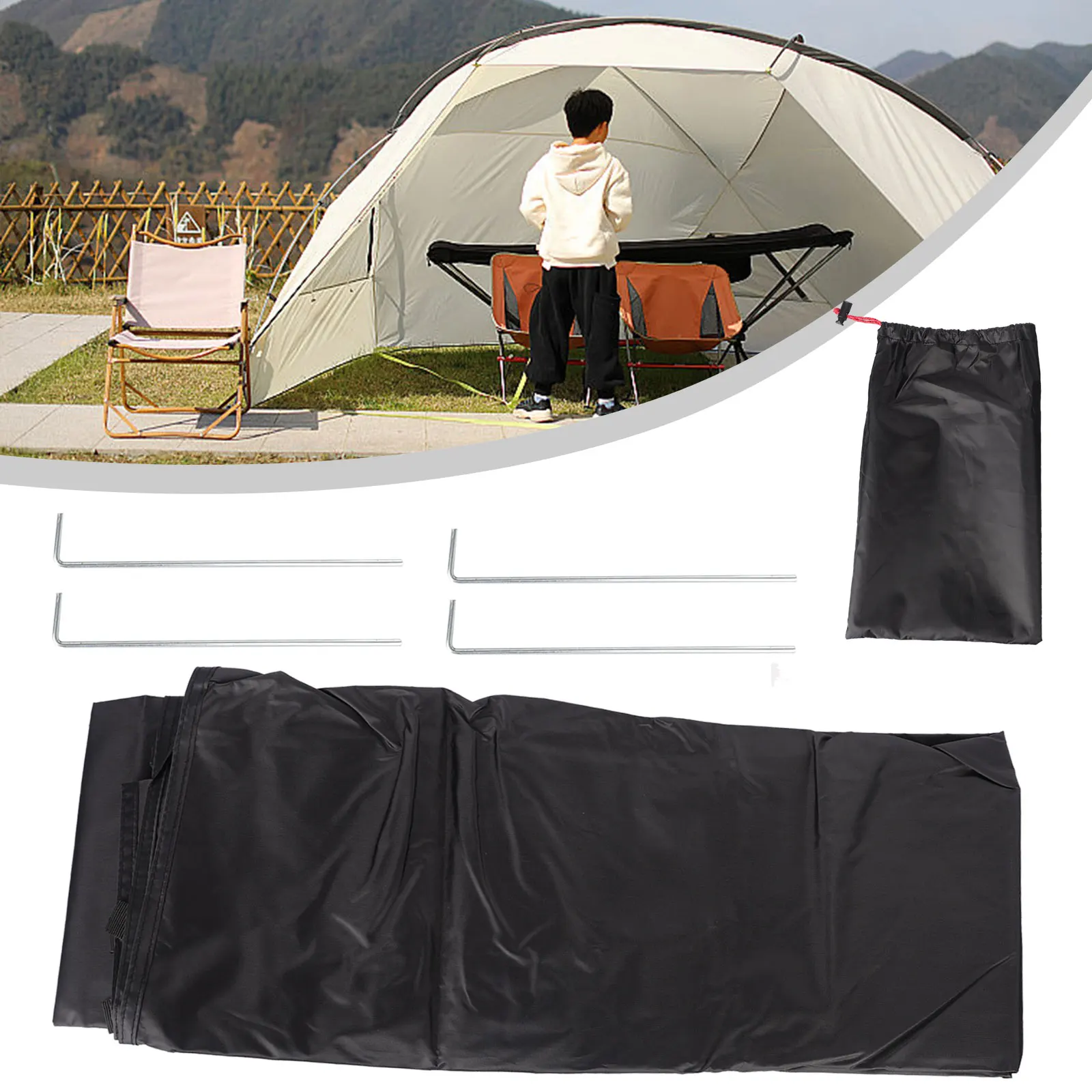 Camping Footprint High Quality 210D Oxford Cloth Waterproof Lightweight & Portable Quick & Taut Corner Setup Black