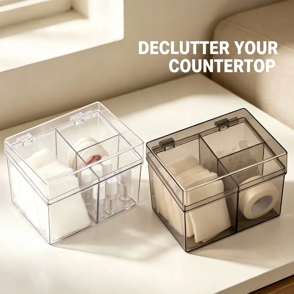 Acrylic Makeup Organizer Cotton Swab Holder with Lid Clear Pad Storage Box for Eyelash Tools Vanity Beauty Salon Cosmetic Case