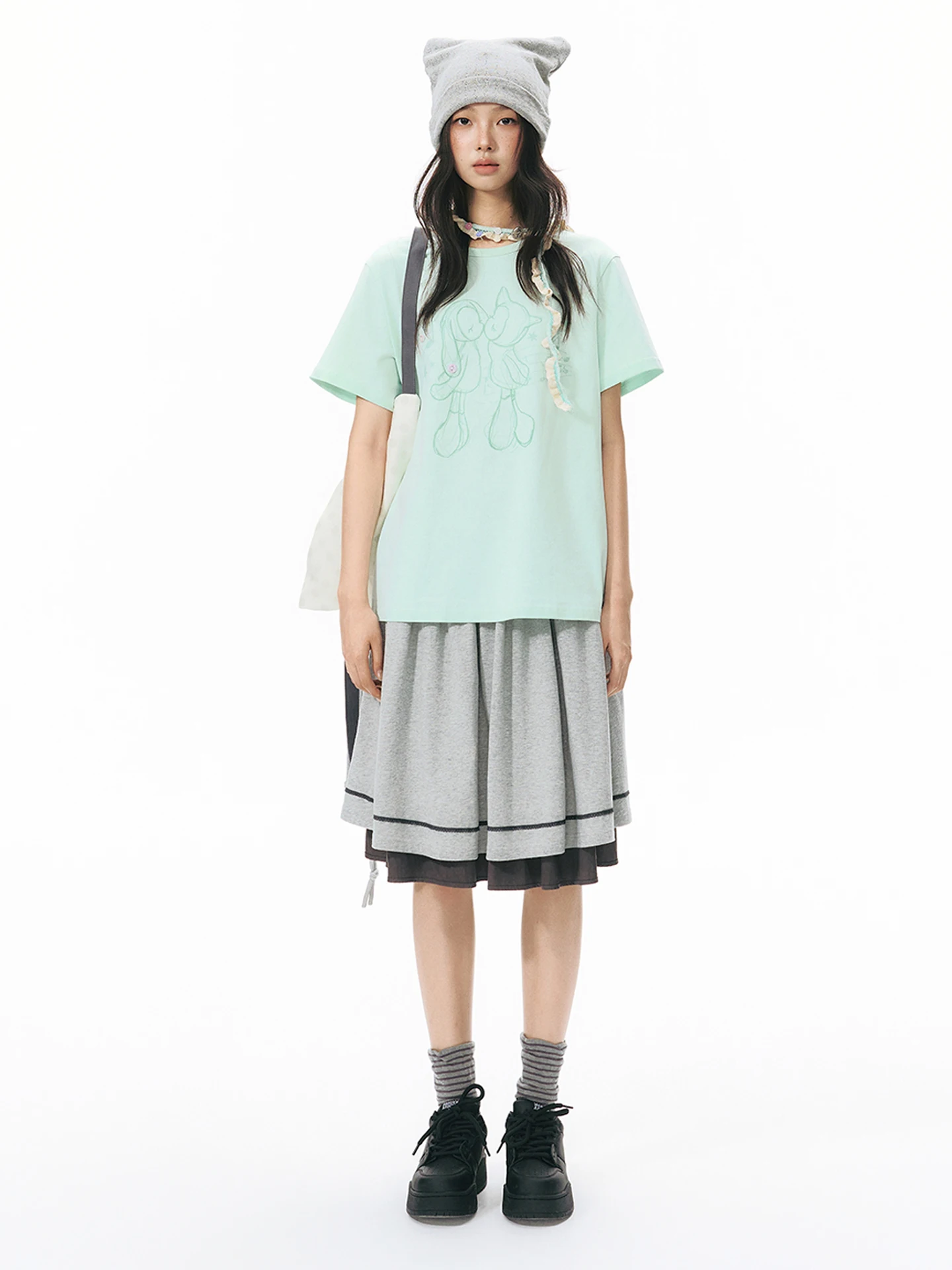 NAPSNAPS Original Double-Sided Wear Color Block Knitted Half Skirt Women's Summer New Elastic Waist A-Line Umbrella Skirt