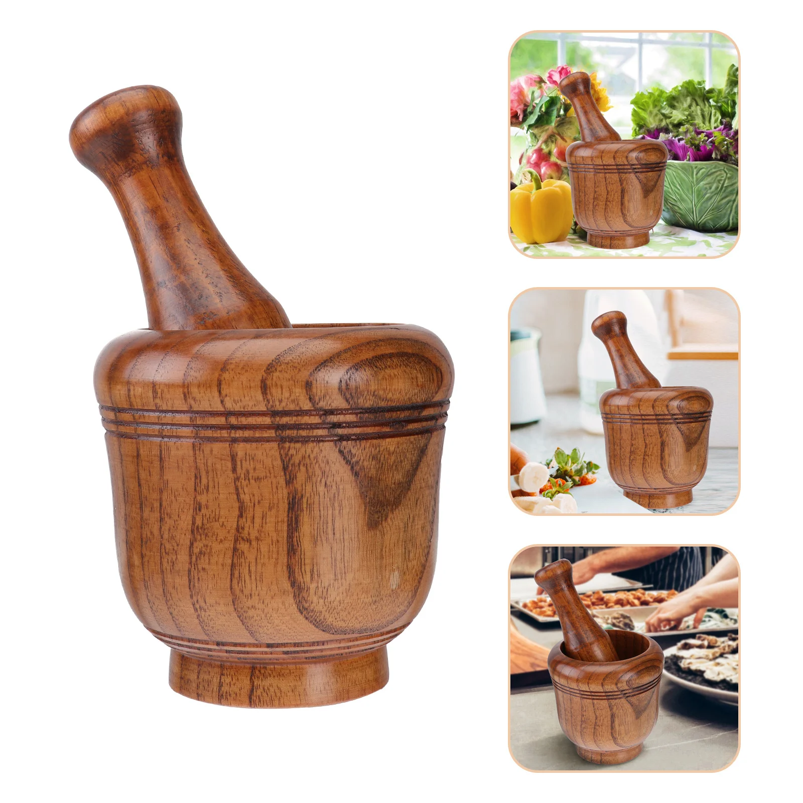 

1 set 1 Set Solid Wood Mortar Pestle For Garlic Kitchen Masher Tool Wooden Garlic Grinder Spice Crusher
