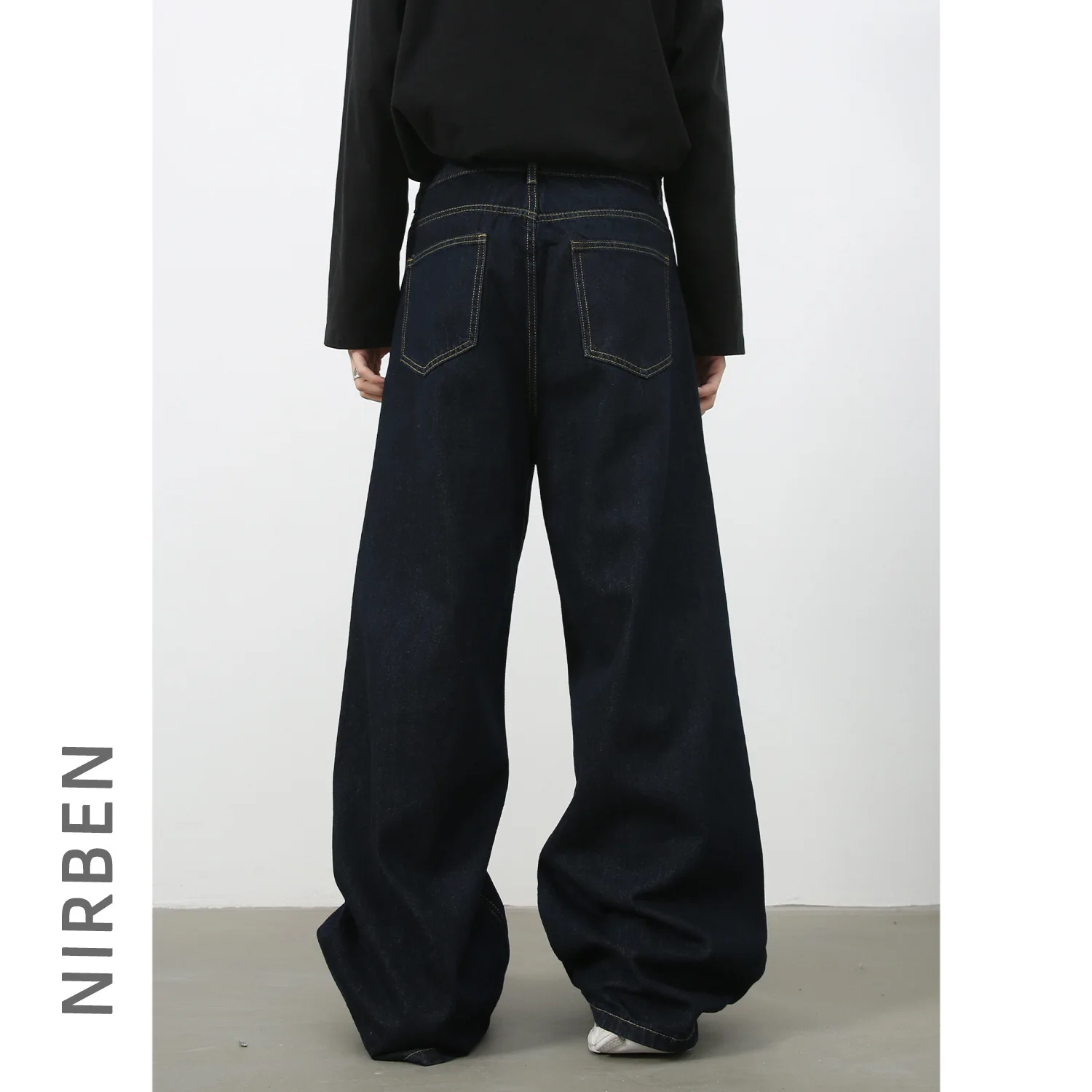 Wide Leg Casual Jeans Men's American Loose Versatile Straight Solid Color Trousers