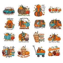 Fashion Autumn Style Pumpkin Drinks Heat Transfer Sticker Strips Children's DIY Sweater Decoration T-shirt Appliques