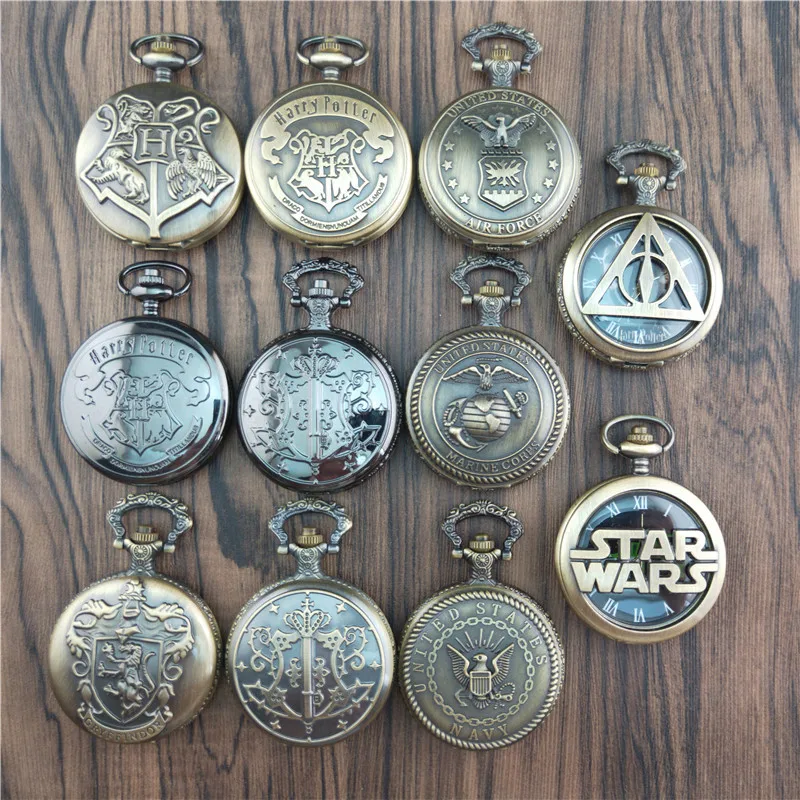 Retro Qingxin Series Deathly Hallows Retro Flip Quartz Pocket Watch Men and Women Casual Trend