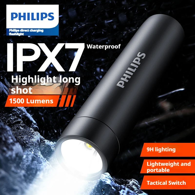 

Philips IPX7 Waterproof Flashlight Long Distance Rechargeable Lamp 3000mAh Battery EDC Flashlights For Camping Self Defense