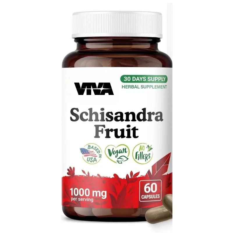 Cápsulas de suplemento de frutas orgánicas silvestres de Schisandra 1000 mg - Polvo de baya de Schisandra - Vegano, sin OGM -60 cápsulas