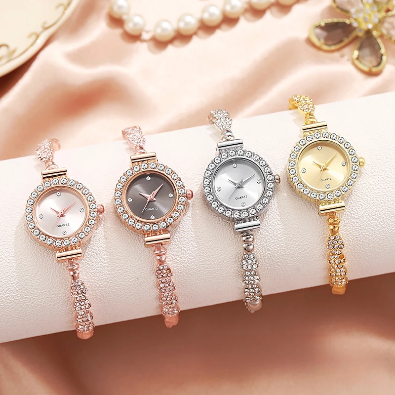 Women's Quartz Watch Rhinestone Studded Small Dial Ladies Wristwatch Delicate Adjustable Fashion Elegant Daily Wear Versatile