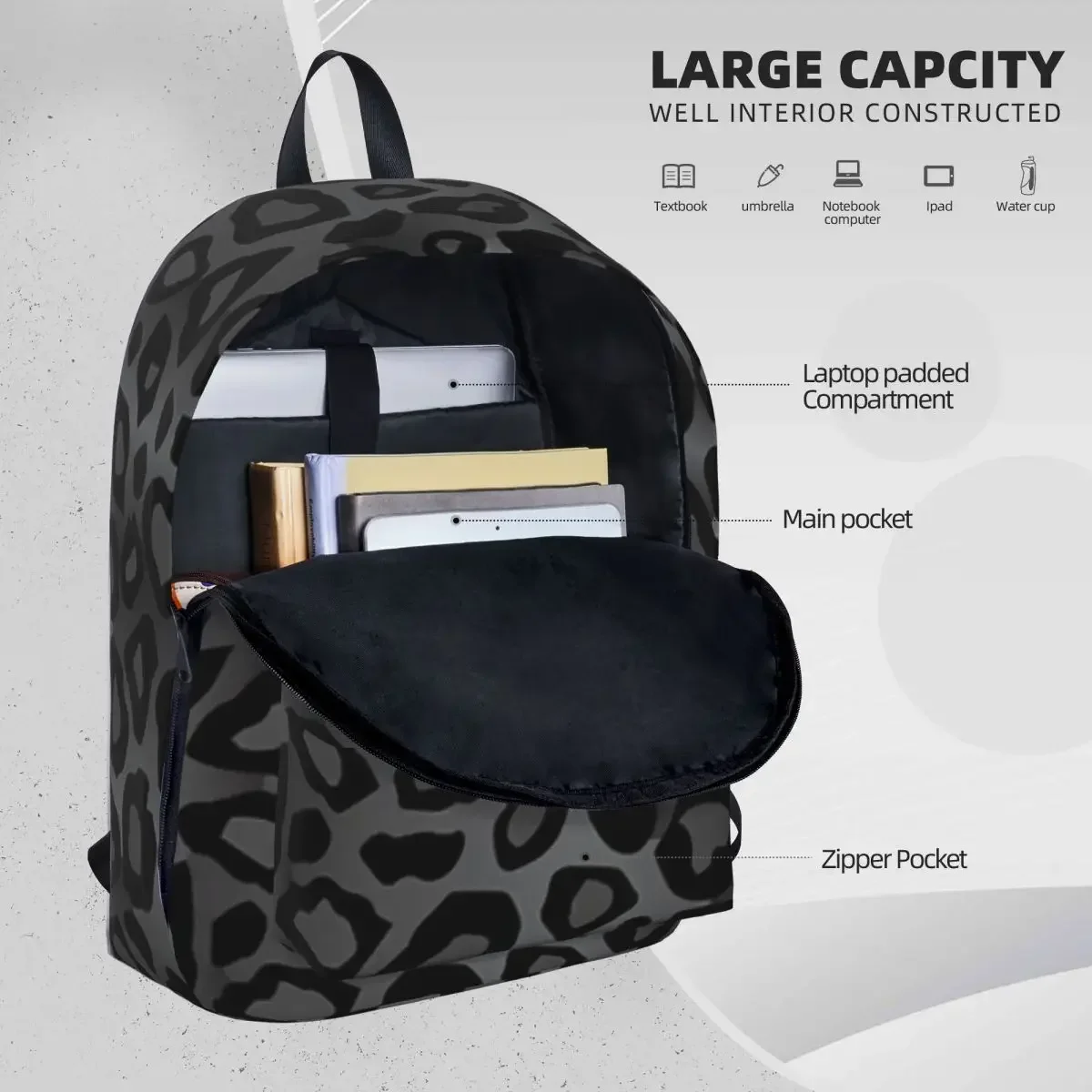 Gray Leopard Animal Pattern Woman Backpacks Boys Bookbag Fashion Children School Bags Portability Laptop Rucksack Shoulder Bag