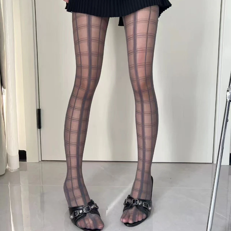 Pantyhose Pattern Thigh High Stockings Tights Women Sexy Lingerie Y2k Body Stockings Tight Pantyhose JK Girl Black Plaid Tights
