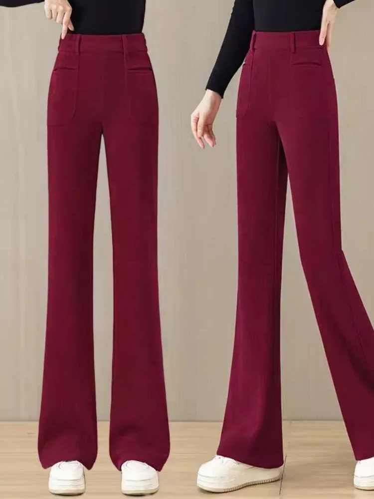 

Женские утепленные брюки-клеш больших размеров с флисовой подкладкой, эластичные, длинные, для весны, осени и зимы, с высокой талией, стройнящие