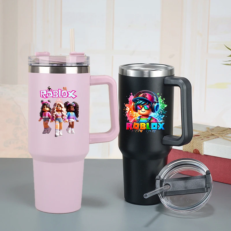 

Термос-бутылка Roblox из нержавеющей стали, 40 унций, для мальчиков и девочек, для кофе, напитков, спорта, с ручкой и соломинкой, сохраняющая тепло и холод