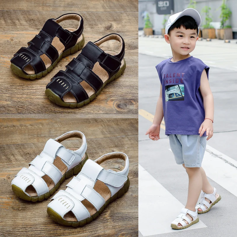 Summer Kids Shoes Boys Beach Sandals for Baby Boys Soft Leather Bottom Non-Slip Closed Toe Children Shoes сандали для мальчика