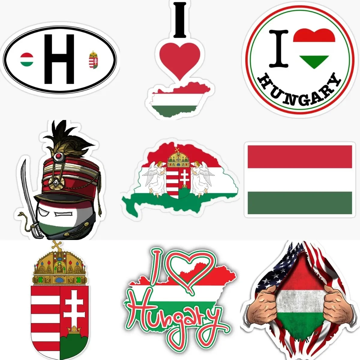 

HU Hungary Hungarian Flag Map Coat of Arms Sticker Motorcycle Van Bicycle Car Accessories Truck Window Helmet Racing PVC Decals