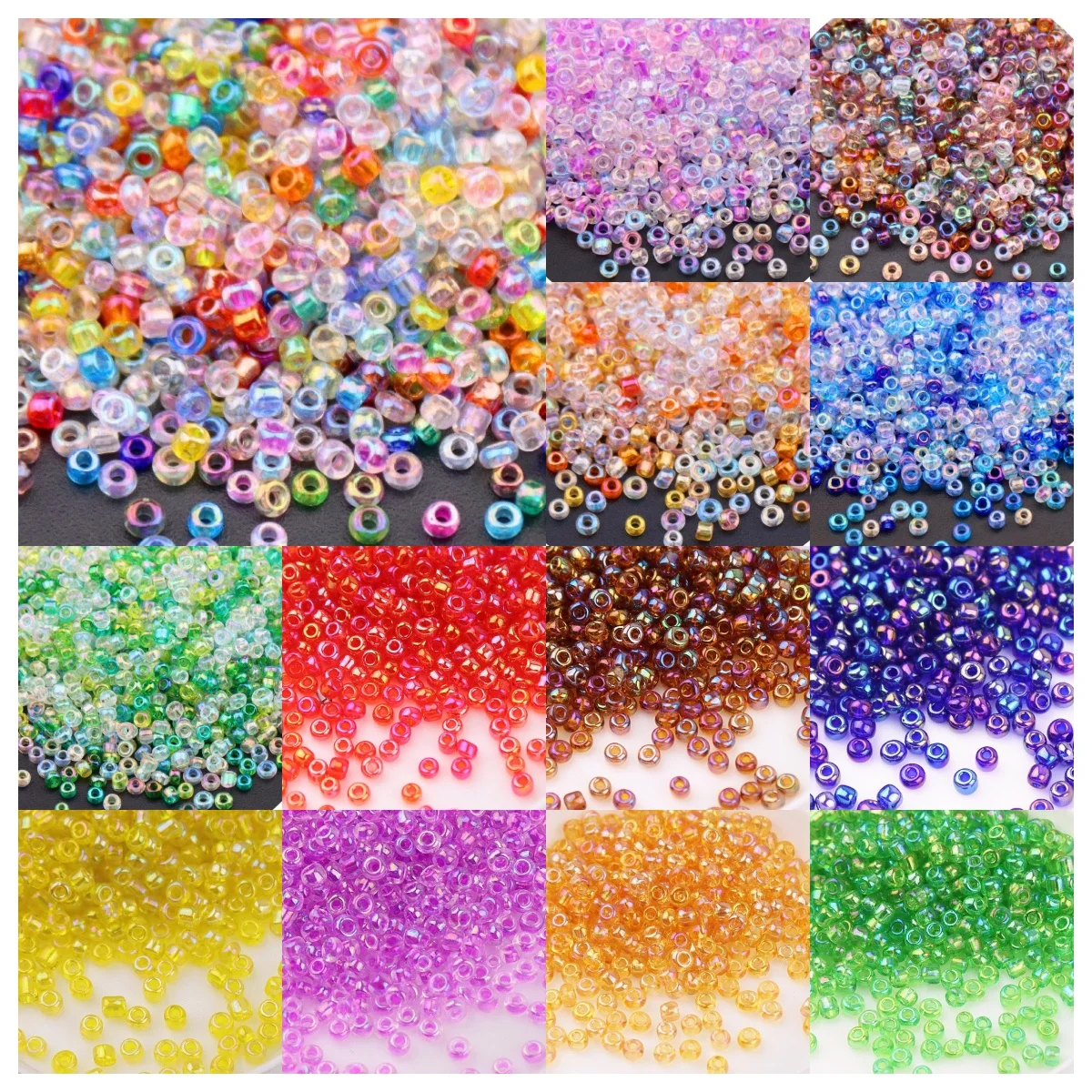 Multiple sizes of 1.5mm-4mm iridescent transparent glass rice beads, DIY bead, loose bead tassel small accessory materials