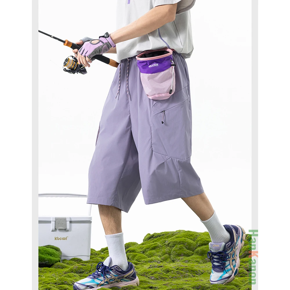 

Wear-resistant Fabric Elastic Waist Waterproof Outdoor Sports Capris Foldable Summer Pants Unisex