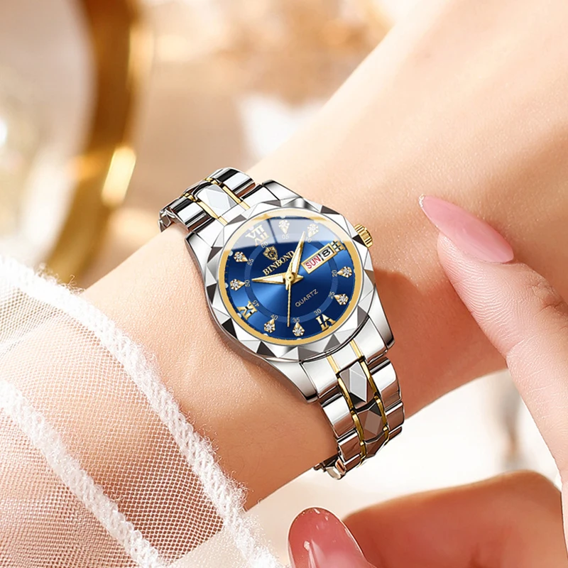 BINBONG Luxury Quartz Watch Women Elegant Stainless Watch Waterproof Ladies Fashion Dress Wristwatch Girlfriend Lovers Gift