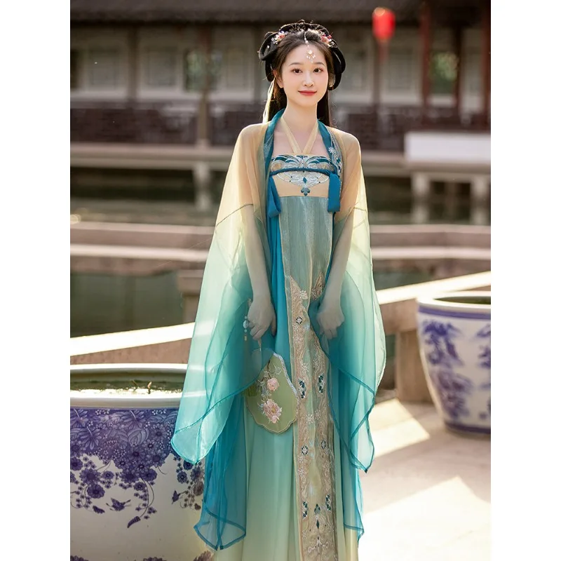 

Hanfu women's clothing Chinese style heavy industry embroidered balsam skirt large sleeve shirt improvement suit summer style