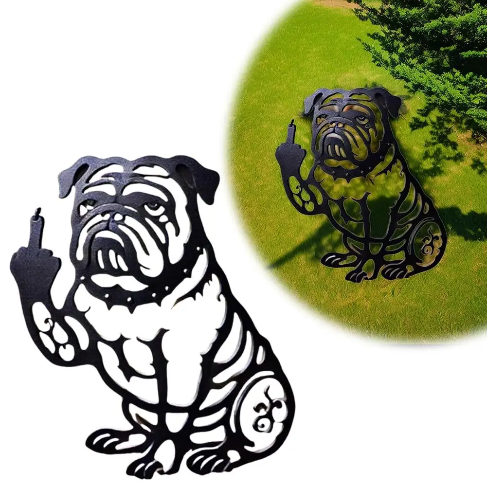 

Funny Bulldog Metal Garden Decor Creative Animal art Silhouette Ornament Yard Stakes Decoration For Flower Bed and Patio