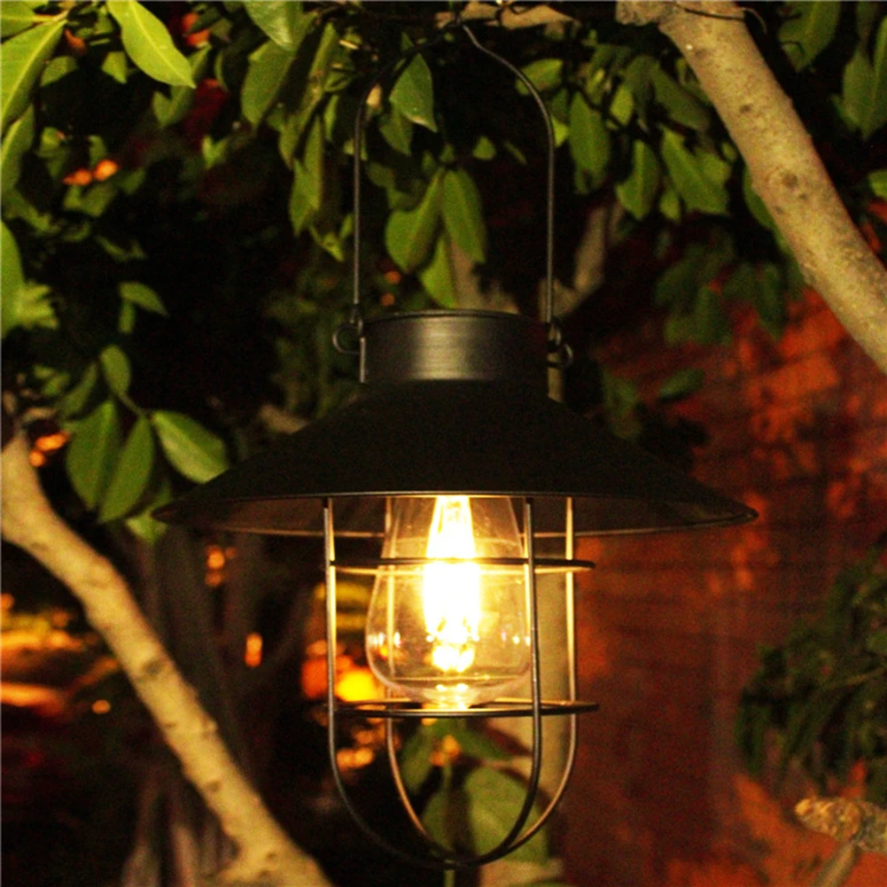 1PCS Retro Solar Lantern for Garden Decoration Outdoor Waterproof Light Vintage Solar Lamp w/ Tungsten Bulb Ornament for Patio